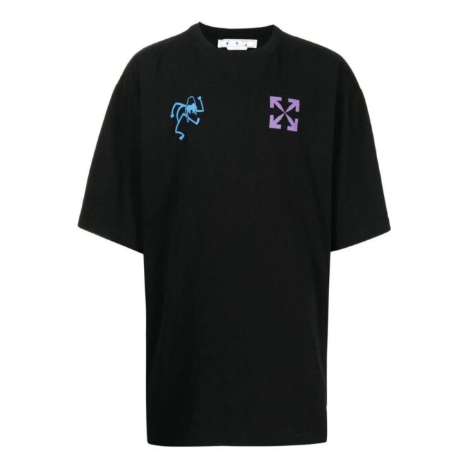 Camiseta negra de manga corta y cuello redondo con estampado de logotipo Off-White para hombre, colección primavera-verano 2022