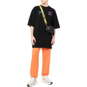 Camiseta negra de manga corta y cuello redondo con estampado de logotipo Off-White para hombre, colección primavera-verano 2022 Camiseta negra de manga corta y cuello redondo con estampado de logotipo Off-White para hombre, colección primavera-verano 2022