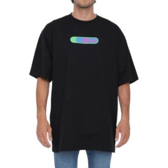 Camiseta negra de manga corta y cuello redondo con estampado de logotipo Off-White para hombre, colección primavera-verano 2022, corte holgado Camiseta negra de manga corta y cuello redondo con estampado de logotipo Off-White para hombre, colección primavera-verano 2022, corte holgado