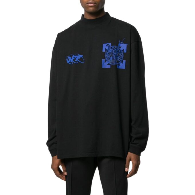 Camiseta negra de manga larga con cuello medio y estampado de flecha con el logotipo de Off-White para hombre, colección primavera-verano 2022