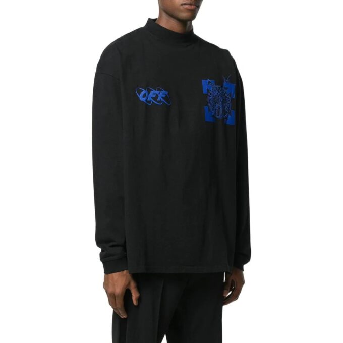 Camiseta negra de manga larga con cuello medio y estampado de flecha con el logotipo de Off-White para hombre, colección primavera-verano 2022