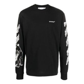 Camiseta negra de manga larga con cuello redondo y estampado del logotipo Off-White para hombre, colección FW22 Camiseta negra de manga larga con cuello redondo y estampado del logotipo Off-White para hombre, colección FW22