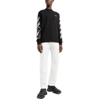 Camiseta negra de manga larga con cuello redondo y estampado del logotipo Off-White para hombre, colección FW22 Camiseta negra de manga larga con cuello redondo y estampado del logotipo Off-White para hombre, colección FW22