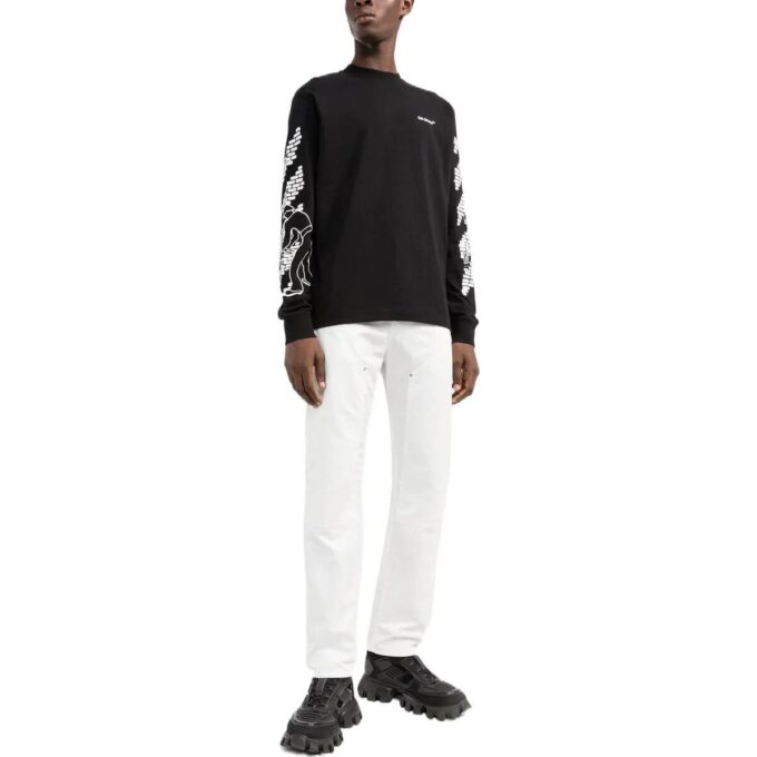 Camiseta negra de manga larga con cuello redondo y estampado del logotipo Off-White para hombre, colección FW22