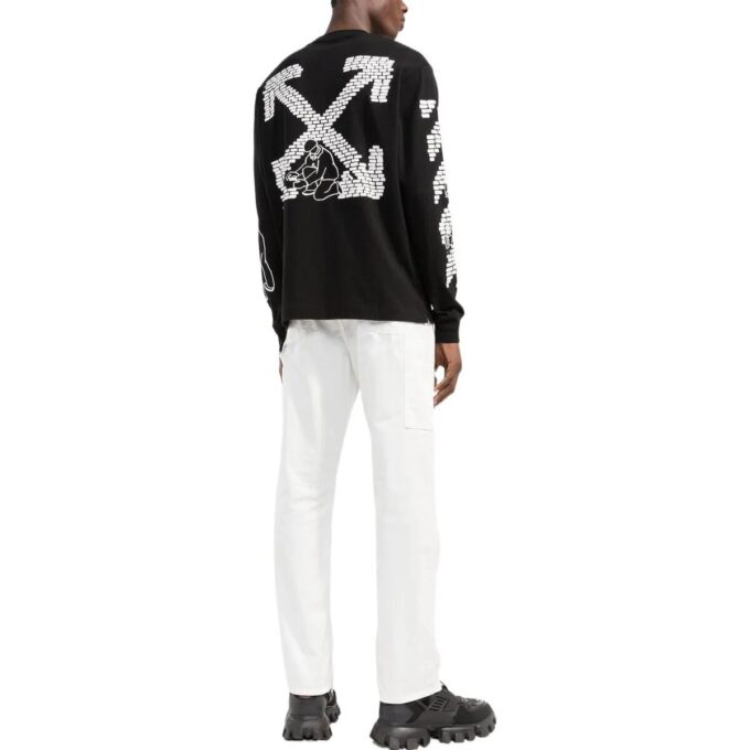 Camiseta negra de manga larga con cuello redondo y estampado del logotipo Off-White para hombre, colección FW22