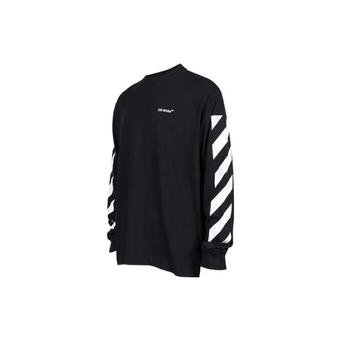 Camiseta negra de manga larga holgada con estampado de rayas y letras Diag de Off-White para hombre, colección primavera-verano 2022