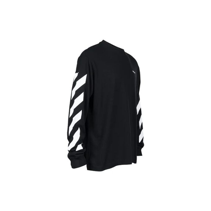 Camiseta negra de manga larga holgada con estampado de rayas y letras Diag de Off-White para hombre, colección primavera-verano 2022