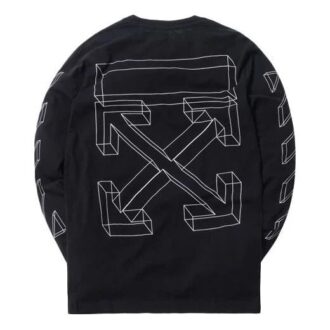 Camiseta negra de manga larga Off-White para hombre con diseño de flecha hueca impreso en 3D Camiseta negra de manga larga Off-White para hombre con diseño de flecha hueca impreso en 3D