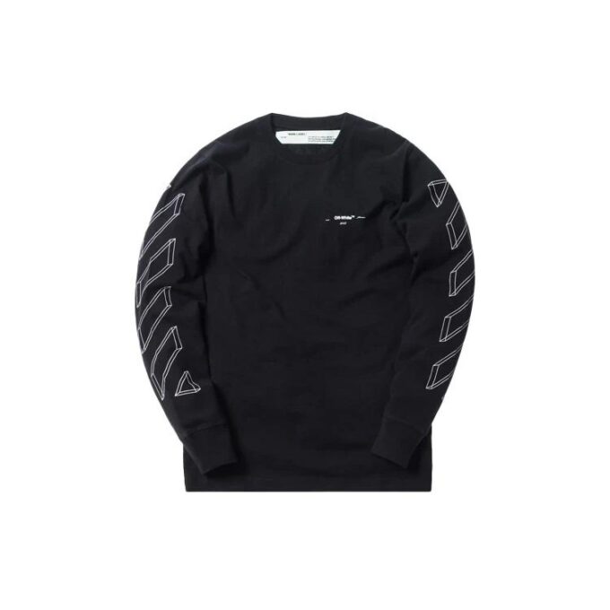 Camiseta negra de manga larga Off-White para hombre con diseño de flecha hueca impreso en 3D