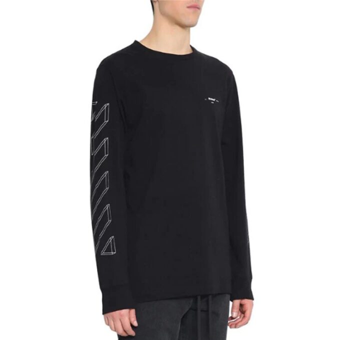 Camiseta negra de manga larga Off-White para hombre con diseño de flecha hueca impreso en 3D