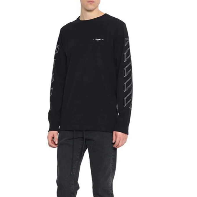 Camiseta negra de manga larga Off-White para hombre con diseño de flecha hueca impreso en 3D