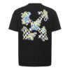 Camiseta negra de Off-White de la colección SS21, con estampado de flores y cuadros, cuello redondo, manga corta y corte ajustado