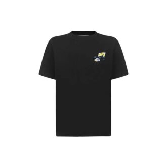 Camiseta negra de Off-White de la colección SS21, con estampado de flores y cuadros, cuello redondo, manga corta y corte ajustado