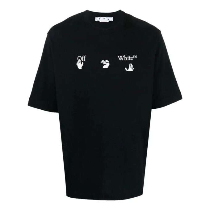 Camiseta negra de pantalón corto con cuello redondo y estampado de logotipo Off-White para hombre FW22