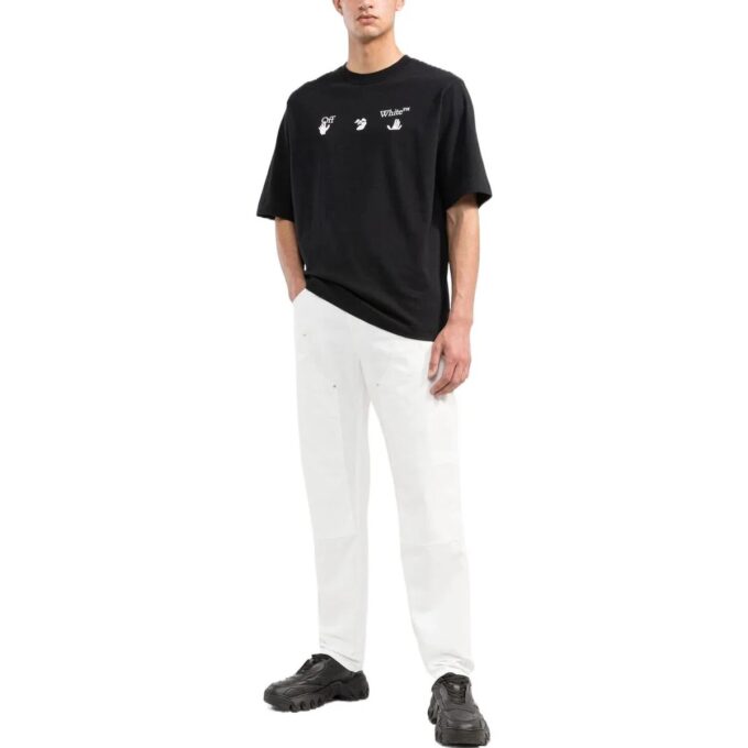 Camiseta negra de pantalón corto con cuello redondo y estampado de logotipo Off-White para hombre FW22