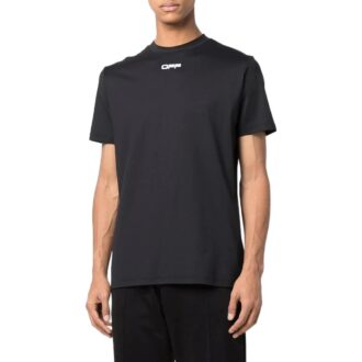 Camiseta negra de pantalón corto con cuello redondo y estampado del logotipo Off-White para hombre, colección Otoño-Invierno 2022 Camiseta negra de pantalón corto con cuello redondo y estampado del logotipo Off-White para hombre, colección Otoño-Invierno 2022