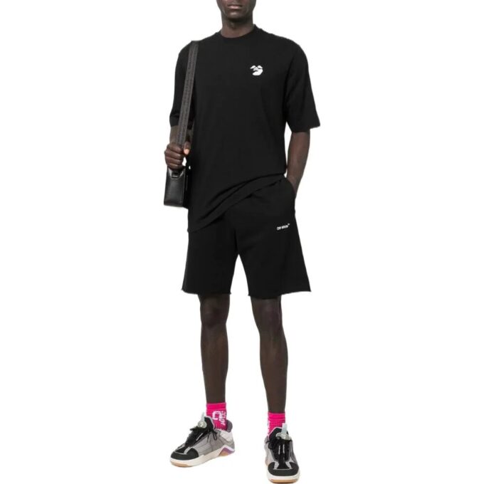 Camiseta negra de pantalones cortos para hombre Off-White SS22, lisa con logotipo bordado
