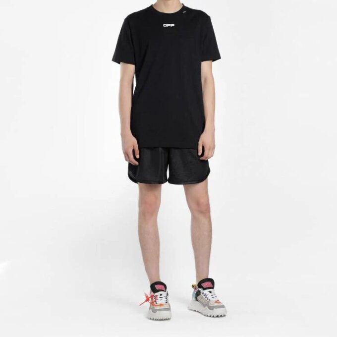 Camiseta Off-White de manga corta para hombre con estampado Caravaggio Arrow en la espalda, versión estándar, color negro