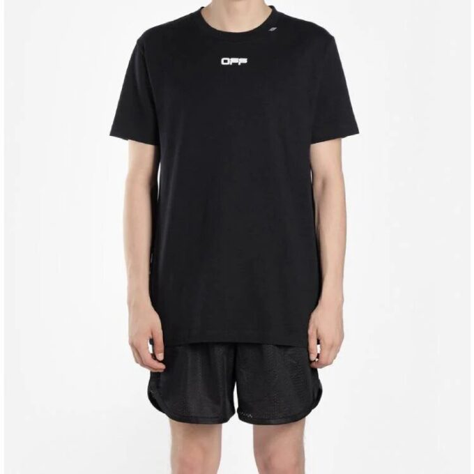 Camiseta Off-White de manga corta para hombre con estampado Caravaggio Arrow en la espalda, versión estándar, color negro