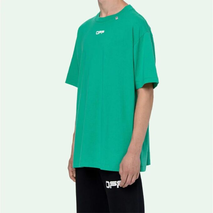 Camiseta Off-White para hombre Caravaggio con estampado en la espalda, pantalones cortos y corte holgado, verde, de Virgil Abloh