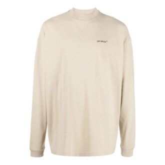 Camiseta Off-White para hombre, colección Otoño-Invierno 2022, con estampado del logotipo alfabético, cuello redondo, manga larga y corte holgado, color blanco cremoso Camiseta Off-White para hombre, colección Otoño-Invierno 2022, con estampado del logotipo alfabético, cuello redondo, manga larga y corte holgado, color blanco cremoso