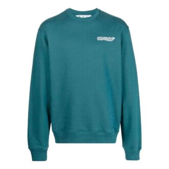 Camiseta Off-White para hombre, colección Otoño-Invierno 2022, con estampado del logotipo, cuello redondo y manga larga, color azul lago Camiseta Off-White para hombre, colección Otoño-Invierno 2022, con estampado del logotipo, cuello redondo y manga larga, color azul lago