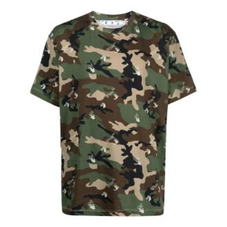 Camiseta Off-White para hombre, colección primavera-verano 2022, con estampado de camuflaje, cuello redondo y pantalones cortos, color verde Camiseta Off-White para hombre, colección primavera-verano 2022, con estampado de camuflaje, cuello redondo y pantalones cortos, color verde