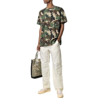 Camiseta Off-White para hombre, colección primavera-verano 2022, con estampado de camuflaje, cuello redondo y pantalones cortos, color verde Camiseta Off-White para hombre, colección primavera-verano 2022, con estampado de camuflaje, cuello redondo y pantalones cortos, color verde