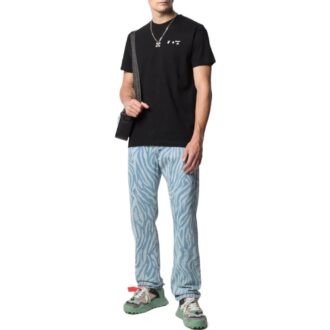 Camiseta Off-White para hombre, colección primavera-verano 2022, de color liso con estampado del logotipo alfabético, cuello redondo y pantalones cortos, en color negro Camiseta Off-White para hombre, colección primavera-verano 2022, de color liso con estampado del logotipo alfabético, cuello redondo y pantalones cortos, en color negro