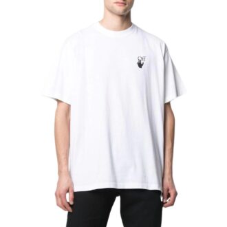 Camiseta Off-White para hombre, colección primavera-verano 2022, de color liso con estampado del logotipo de la flecha, cuello redondo, manga corta y corte holgado, color blanco Camiseta Off-White para hombre, colección primavera-verano 2022, de color liso con estampado del logotipo de la flecha, cuello redondo, manga corta y corte holgado, color blanco