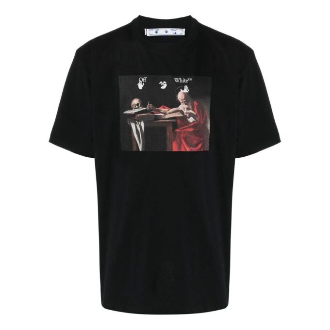 Camiseta Off-White para hombre, colección primavera-verano 2022, estampada, cuello redondo y pantalones cortos, color negro