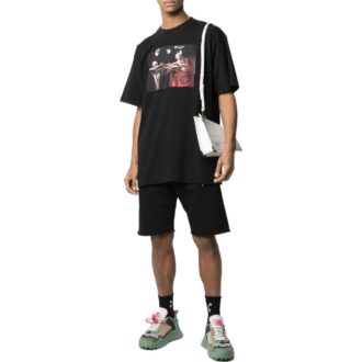 Camiseta Off-White para hombre, colección primavera-verano 2022, estampada, cuello redondo y pantalones cortos, color negro Camiseta Off-White para hombre, colección primavera-verano 2022, estampada, cuello redondo y pantalones cortos, color negro