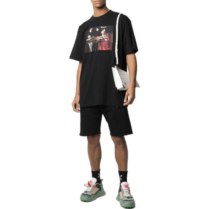 Camiseta Off-White para hombre, colección primavera-verano 2022, estampada, cuello redondo y pantalones cortos, color negro