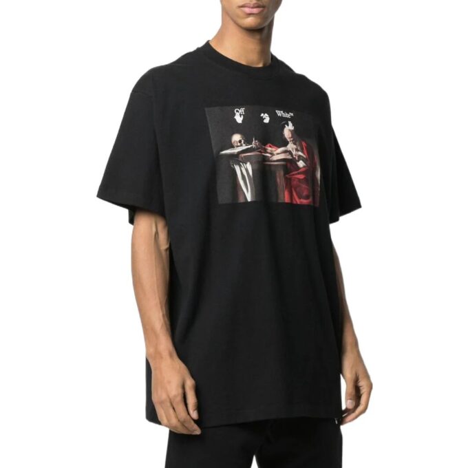 Camiseta Off-White para hombre, colección primavera-verano 2022, estampada, cuello redondo y pantalones cortos, color negro