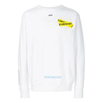 Camiseta Off-White para hombre con cuello redondo, manga larga y estampado en la banda de goma, color blanco
