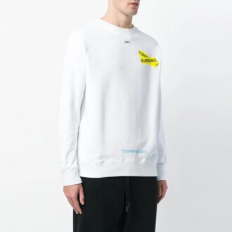 Camiseta Off-White para hombre con cuello redondo, manga larga y estampado en la banda de goma, color blanco