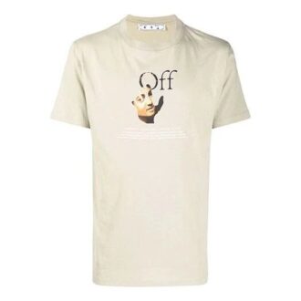 Camiseta Off-White para hombre con estampado de logotipo, cuello redondo y pantalones cortos, color marrón claro Camiseta Off-White para hombre con estampado de logotipo, cuello redondo y pantalones cortos, color marrón claro