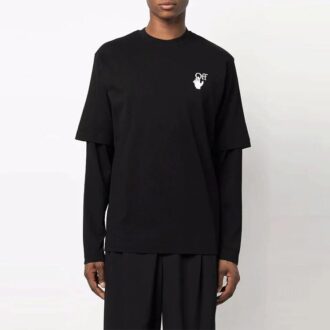 Camiseta Off-White para hombre con flecha degradada, manga larga y corte holgado, color negro Camiseta Off-White para hombre con flecha degradada, manga larga y corte holgado, color negro