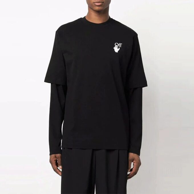 Camiseta Off-White para hombre con flecha degradada, manga larga y corte holgado, color negro
