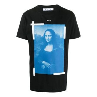Camiseta Off-White para hombre con retrato de la Mona Lisa, manga corta, versión Ordinary, color negro Camiseta Off-White para hombre con retrato de la Mona Lisa, manga corta, versión Ordinary, color negro