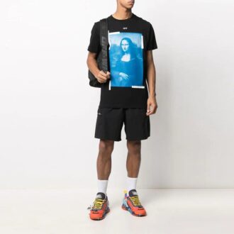 Camiseta Off-White para hombre con retrato de la Mona Lisa, manga corta, versión Ordinary, color negro Camiseta Off-White para hombre con retrato de la Mona Lisa, manga corta, versión Ordinary, color negro