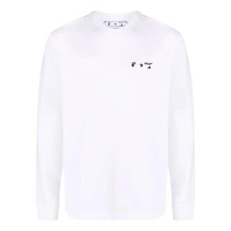 Camiseta Off-White para hombre de la colección primavera-verano 2022 con logo, cuello redondo y manga larga, en blanco