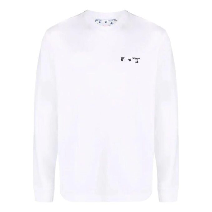 Camiseta Off-White para hombre de la colección primavera-verano 2022 con logo, cuello redondo y manga larga, en blanco
