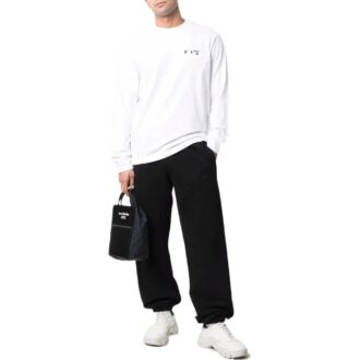Camiseta Off-White para hombre de la colección primavera-verano 2022 con logo, cuello redondo y manga larga, en blanco