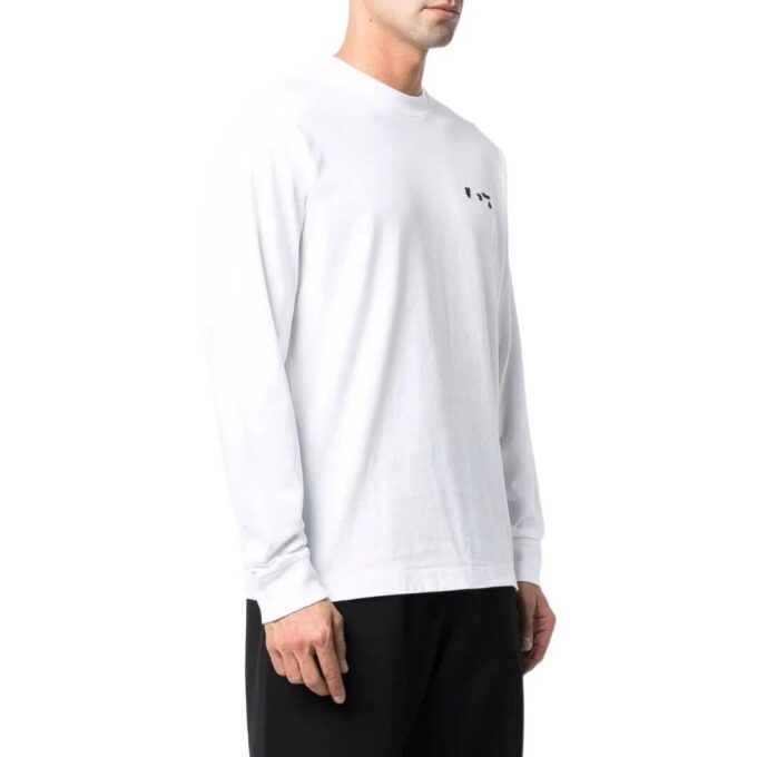 Camiseta Off-White para hombre de la colección primavera-verano 2022 con logo, cuello redondo y manga larga, en blanco