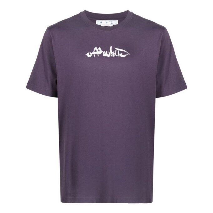 Camiseta Off-White para hombre de la colección SS22 con estampado de flechas, cuello redondo, manga corta y corte holgado, color morado