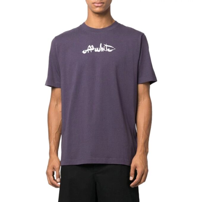 Camiseta Off-White para hombre de la colección SS22 con estampado de flechas, cuello redondo, manga corta y corte holgado, color morado