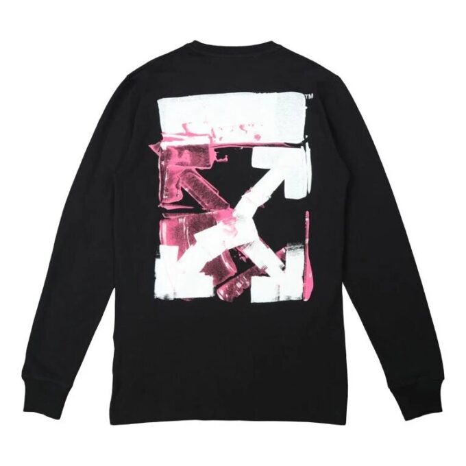 Camiseta Off-White para hombre FW21 con estampado de flechas, cuello redondo, manga larga y corte ajustado, color negro