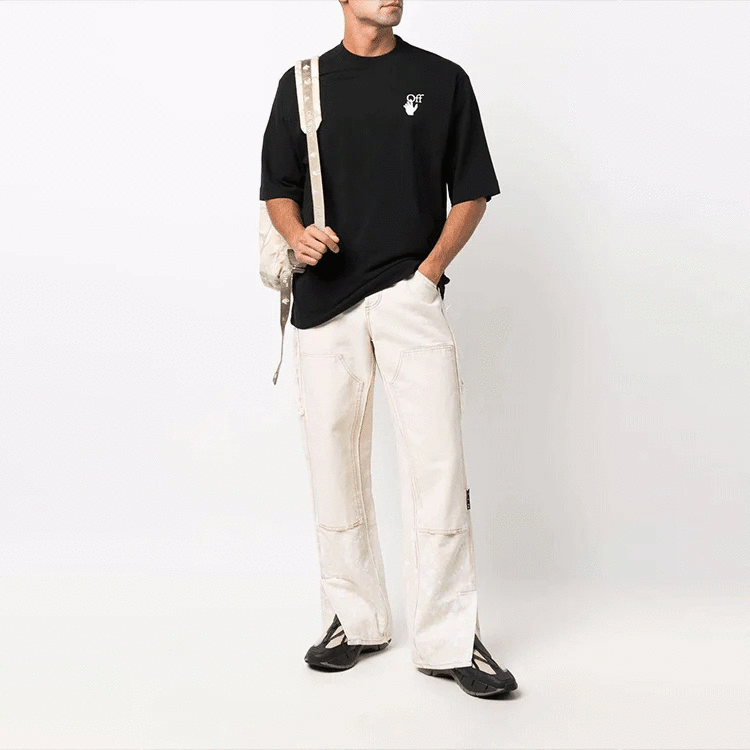 Camiseta Off-White para hombre FW21 con logo, cuello redondo, pantalones cortos y corte holgado, color negro Camiseta Off-White para hombre FW21 con logo, cuello redondo, pantalones cortos y corte holgado, color negro