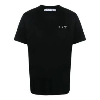 Camiseta Off-White para hombre FW21 con logotipo en el pecho, cuello redondo y pantalones cortos, color negro Camiseta Off-White para hombre FW21 con logotipo en el pecho, cuello redondo y pantalones cortos, color negro